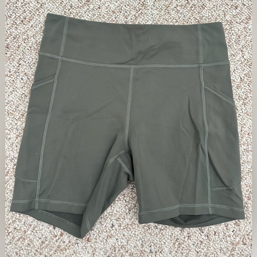 LULULEMON army green biker shorts size 10 worn a couple times great condition